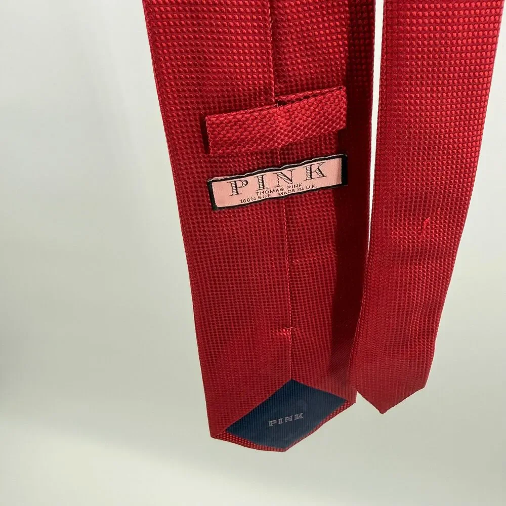 Thomas Pink London Men's Silk Tie - Crimson Red Micro-Weave Textured